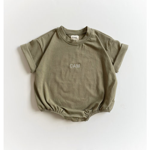 Short Sleeve Bubble Romper ARMY GREEN, Personalized Embroidered Oversized Romper, Gender Neutral, Customized Baby Gift