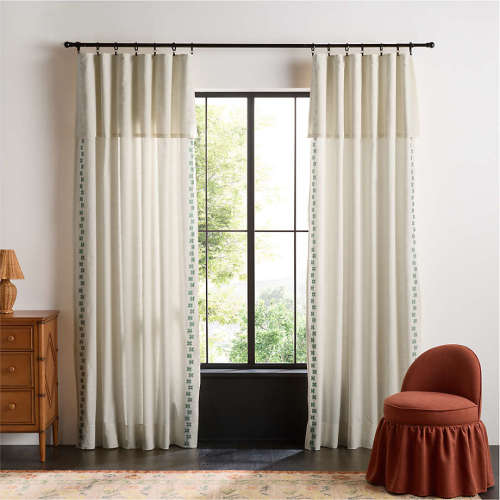 Cross Stitch Embroidered 100% Organic Cotton Curtain Panel 44" x 63" by Sharland England