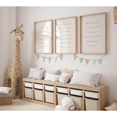 Set of 3 Nursery Bible Verse Wall Art, Christian Kid's Room Decor, Minimal Boho Scripture Prints, 1 Samual 1, Jeremiah 29, Neutral Baby Room