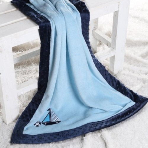 Plush Baby Blanket Bacati - Little Sailor Boat Embroidered