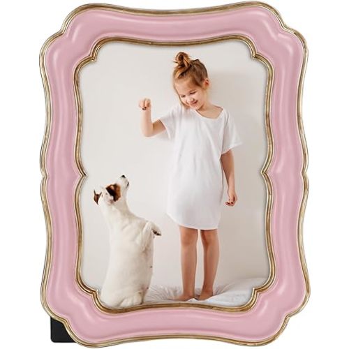 PHAREGE 5x7 Vintage Picture Frame Pink Gold, Ornate Antique Picture Frame for 5x7 Photo, Retro Photo Frame for Tabletop Vertical or Horizontal Display, 1 Pack