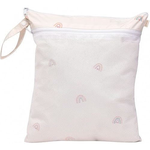 Ali+Oli Water Resistant Dual-Compartment Wet-Dry Bag for Travel, Hook to Stroller, Daycare, Diapers, Diaper Bag, Clutch Bag,15x12 inches (Rainbows)