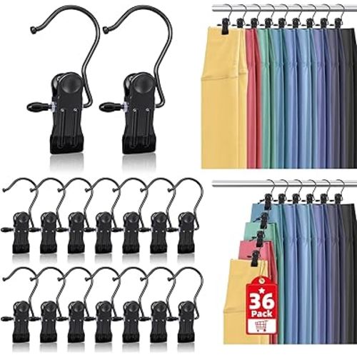 36 Pack Boot Hangers Clips for Closet, Heavy Duty Legging Organizer for Closet Hanging Pants Hangers with Clips Clothes Pins Hanger Clips Laundry Hooks Towel Socks Hats Tall Boots Home Travel Black