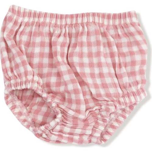 Long Sleeve Ruffle Smocked Neck Dress + Diaper Cover Rose Pink Plaid - Angel Dear | Maisonette