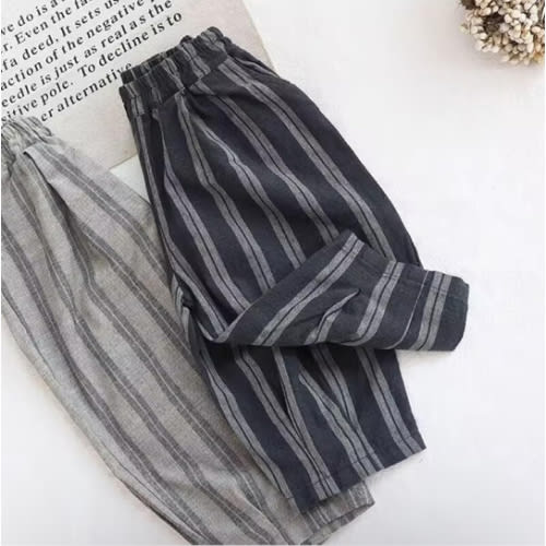 Ashmyova Classic Casual Pants for Boys Thin Cotton Stripe Elastics Waist Spring Summer Trousers Toddler Long Pants 2Pcs