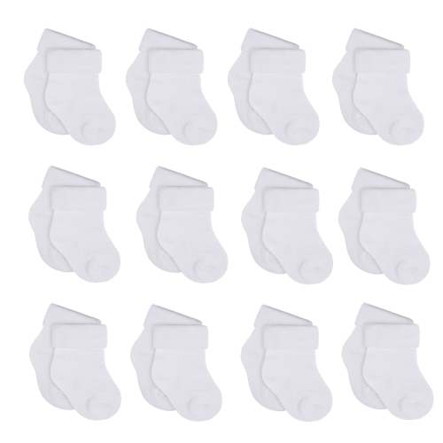 12-Pack Baby Neutral White Jersey Cuffed Bootie Socks