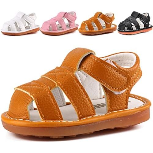 Baby Boys Girls Squeaky Sandals Summer Closed-Toe Anti-Slip Premium Rubber Sole Toddler First Walkers Shoes
