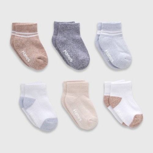 Hanes Toddler Boys' 6pk PURE Comfort with Organic Cotton Solid Ankle Socks - White/Gray, Size: 6-12M