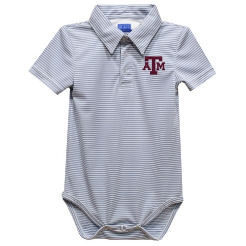 Texas A&M Aggies Embroidered Gray Stripe Knit Boys Polo Bodysuit