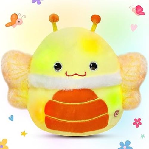 Easfan LED Butterfly Plush Pillow Soft Yellow Plush Toy Cute Stuffed Animal Home Room Decoration Birthday Get Well Gifts for Kids Toddlers