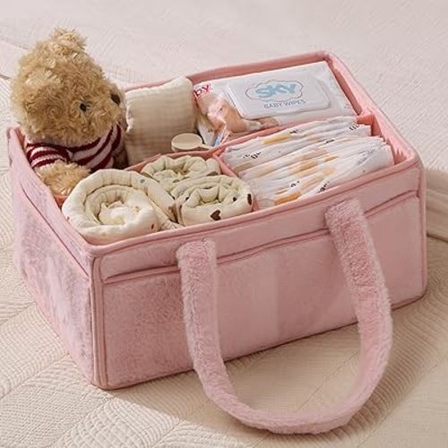 luxury little Diaper Caddy Organizer for Changing Table, Baby Diaper Basket, Portable Storage Basket, Wipes, Car Organizer, Nursery, Baby caddy (Light Pink)