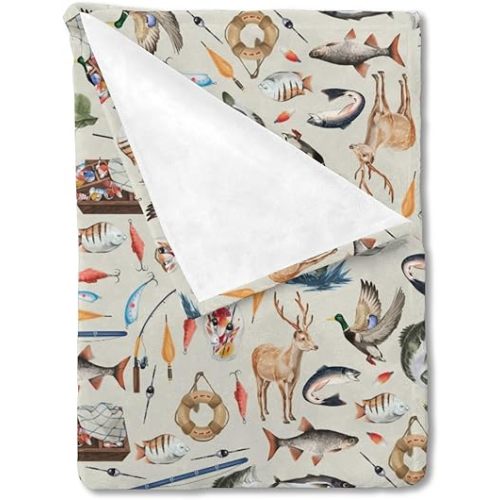 Vintage Hunting Fishing Baby Blanket for Girl Boy Fishing Hunting Deer Ducks Receiving Blanket Hunting Animal Flannel Swaddle Blanket for Nursery Stroller Toddler Newborn Crib Bed Blanket 30x40