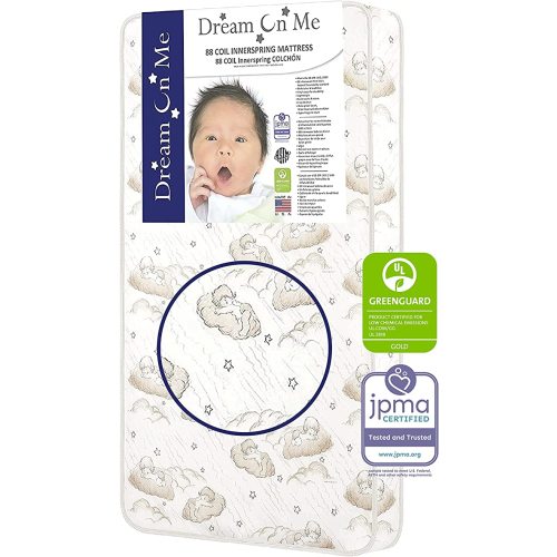 Twilight 5” 88 Coil Inner Spring Crib And Toddler Mattress, Greenguard Gold Certified, 10 Year Limited Warranty, Waterproof Vinyl Cover, Made In The U.S.A, Support And Comfort - Beige Cloud Vinyl Cover - 5 Inch