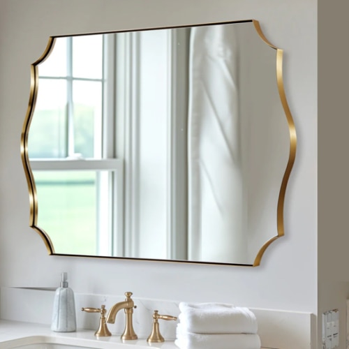 Contemporary Scalloped Rectangle Wall Mirror | Stainless Steel Frame