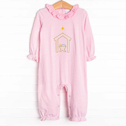 O' Holy Night Applique Ruffle Romper, Pink – Stitchy Fish