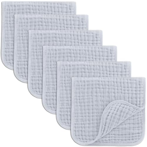 Comfy Cubs Muslin Burp Cloths Set Large 100% Cotton Hand Washcloths for Babies, Baby Essentials 6 Layers Extra Absorbent and Soft Boys & Girls Baby Bibs & Burp Cloths Set (Slate, 6-Pack, 20" X10")