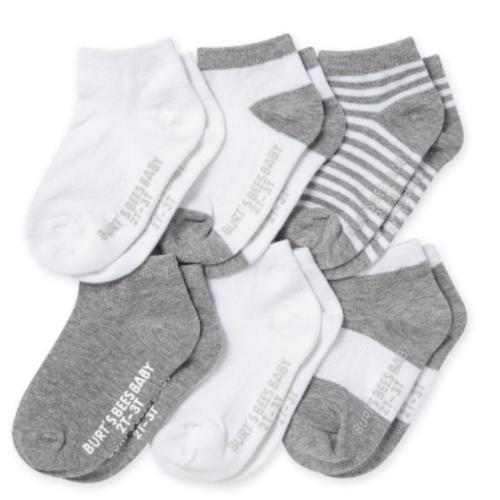 Solid & Stripes Organic Cotton Baby Ankle Socks 6 Pack - Heather Grey