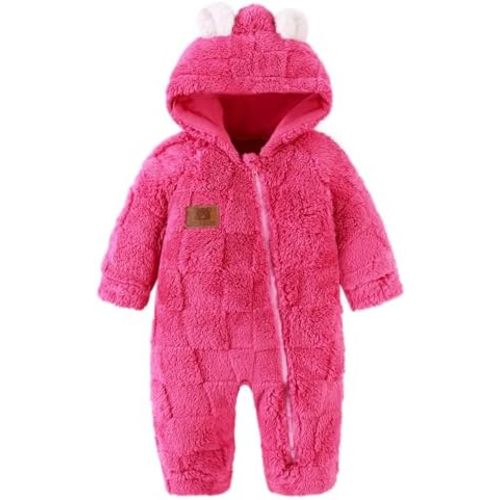 Redair Newborn Baby Bear Outfit Boys Girls Fleece Hooded Romper Jumpsuit Baby Winter Clothes Snowsuit for 0-18 Months