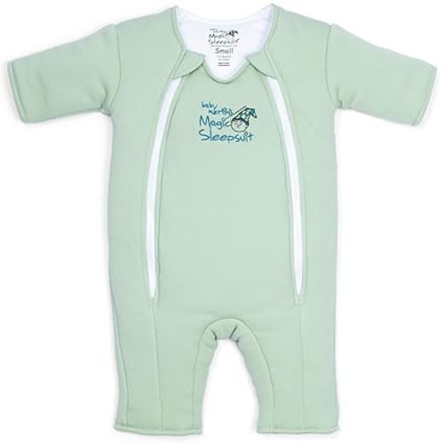 Baby Merlin's Magic Sleepsuit - 100% Cotton Baby Transition Swaddle Sleep Suit for Infants 6-9 Months - Baby Sleepsuit with Double Zipper for Easy Diaper Changes and Scooped Neckline - Sage Green