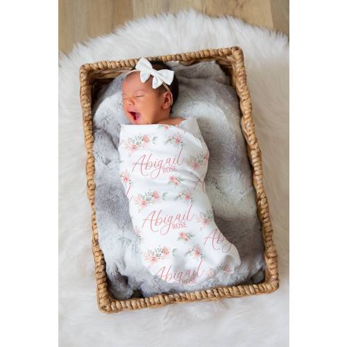 Pink Rose Personalized Swaddle, Popular Baby Shower Gift, Custom Name Blanket, Hospital Blanket, Baby Shower Gift, Name Blanket,NB28