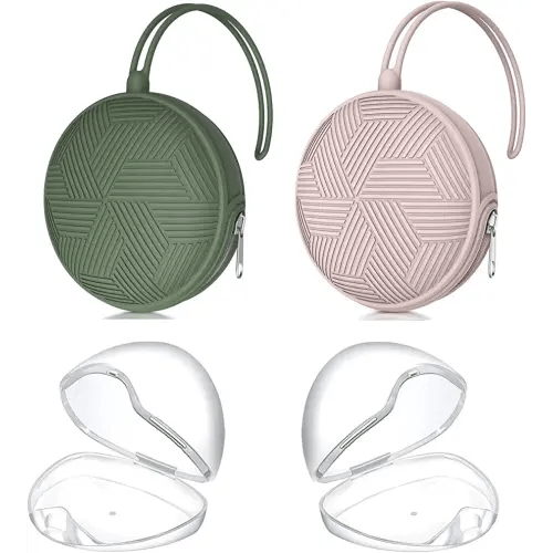 Smlpuame 4 Pack Pacifier Holder Case Set,2 Silicone Portable Pacifier Cover Pouch Bag for Diaper Bags Baby Carriage with 2 Transparent Pacifier Storage Container Box,Easy to Clean,Boho(Green+Pink)