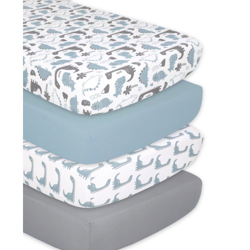 The Peanutshell Fitted Crib Sheets for Baby Boy or Baby Girl, 4 Pack Set, Blue Dino