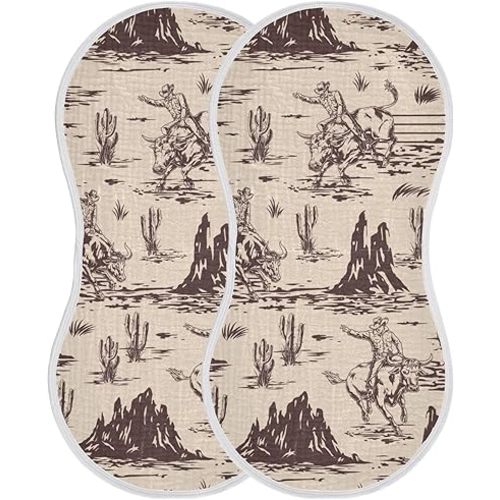 Western American Cowboy Burp Cloths Baby Boys Girls Absorbent Soft Cotton Burping Cloths Rags 2 Pack