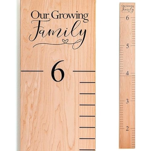 Growth Chart for Wall - Height Chart for Kids, Wooden Height Chart, Kids Height Wall Chart, Wall Measurement for Height Kids - Our Growing Family Natural (63"x6.7")