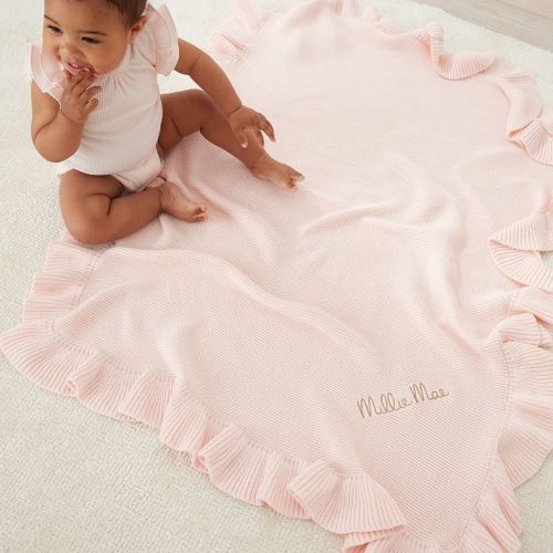 Ruffle Knit Cotton Stroller Baby Blanket