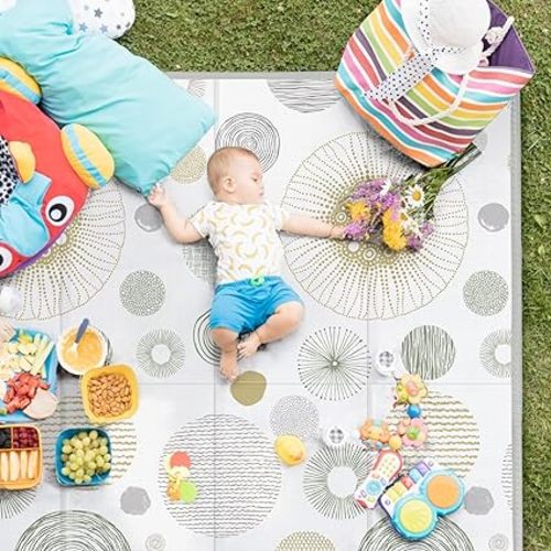 Extra Large Play Mat for Baby, 0.8 Inch Thick BPA Free, Reversible Foldable Baby Play Mat, 79" x71" Waterproof Foam Floor Baby Crawling Mat, Portable Playmat for Infants, Toddler, Kids, Circle - 79x71x0.8