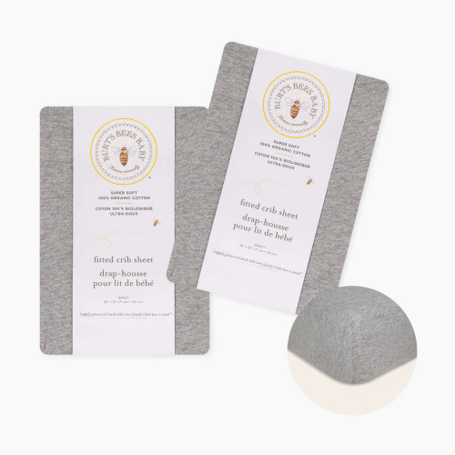 Burt's Bees Baby Organic Cotton Jersey Fitted Crib Sheet 2-Pack Bundle - Heather Grey, 2
