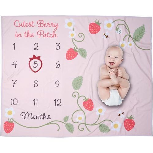 Lambs & Ivy Strawberry Patch Milestone Photo Opportunity Fleece Baby Blanket
