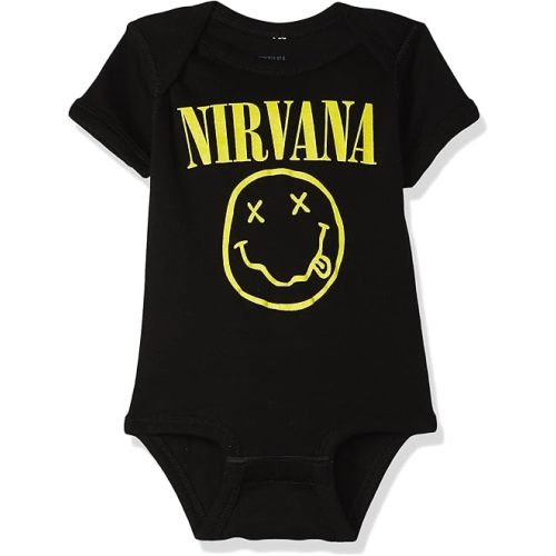 Nirvana unisex baby Nirvana Smiley Onesie, Black, 6 Months and Toddler T Shirt Set, Black, 12 US