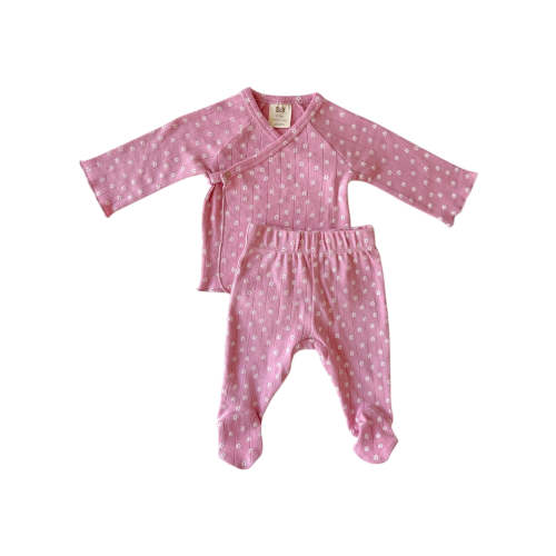 Pink Flower / Organic Pointelle Newborn Set