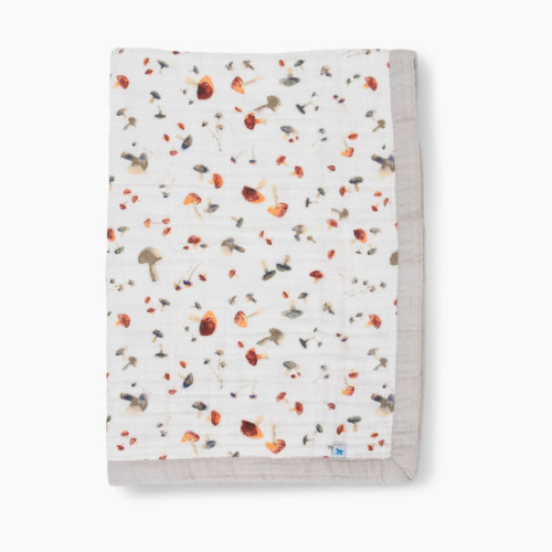 Cotton Muslin Baby Receiving Quilt - Mushrooms