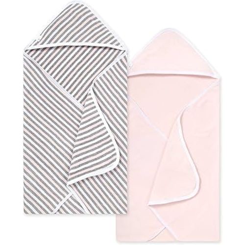 Burts Bees Baby Infant Hooded Towels Multi Stripe Organic Cotton, Unisex Bath Essentials and Newborn Necessities, Soft Nursery Towel with Hood Set, 2-Pack Size 29 x 29 Inch