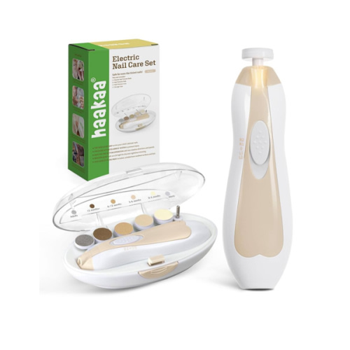 haakaa Baby Nail Care Electric Baby Nail File Kit with LED Light, Baby Nail Clippers for Newborn/Infants/Adults Toenails and Fingernails, 6 Replacement Heads & Storage Case, Acorn