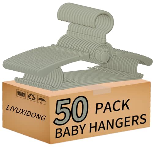 LIYUXIDONG Baby Hangers 50 pcs, 360° Swivel Hook, Adjustable Kids Hangers According to Clothing Size, Suitable for Babies and Children (Gray)