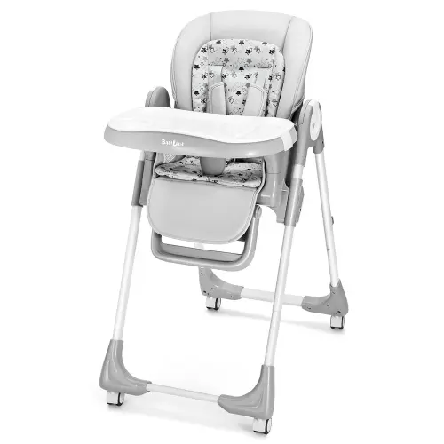 Foldable High Chair with Soft Cushion, High Chairs for Babies and Toddlers, Height Adjustable Feeding Chair, Adjustable Backrest and Footrest, Lockable Wheels, Star Gray