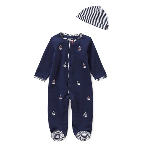 Little Me Baby Boys Newborn-9 Months Schiffli Sailboat Footie Coverall & Hat Set