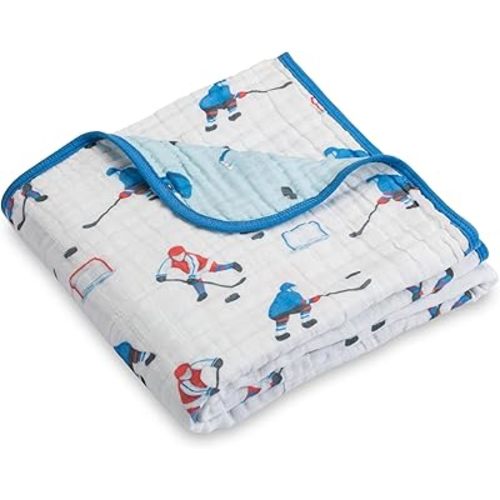 LollyBanks Muslin Baby Blanket 100% Cotton, Muslin Quilt Lightweight, 6 Layers Baby Blankets 47"x 47", Muslin Blanket for Boys, Nursery Receiving Blankets Baby Essentials, Registry (Ice Hockey Print)