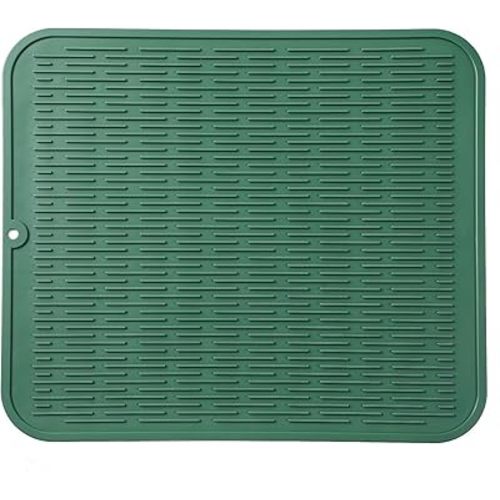 Silicone Dish Drying Mat for Multiple Usage,Easy clean,Eco-friendly,Heat-resistant Silicone Mat for Kitchen Counter or Sink,Refrigerator or Drawer Liner Green XL 18 inches x 16 inches