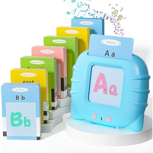 Talking Flash Cards with 384 Sight Words (Including Letters and Numbers), Montessori Educational Learning Interactive Toddler Toys, Speech Therapy and Autism Sensory Toys, Blue