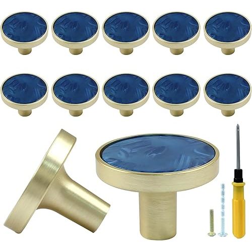 12 Pcs Gold Knobs for Dresser Drawers, Round Dresser Cabinet Knobs Pulls for Kitchen Cabinet Cupboard Door Furniture Decorative, Navy Blue