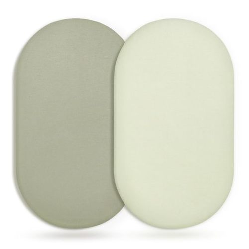 GRSSDER Stretchy Ultra Soft Fitted Bassinet Sheet 2 Pack, Universal Fit for Bassinets Baby Cradle Moses Basket Oval Rectangle Mattress Safe and Snug, Jersey Bassinet Sheets for Girls, Sage - Pale Sage & Sage