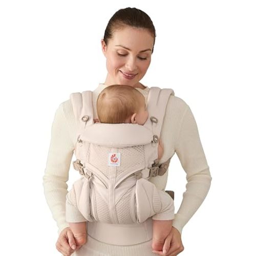 Ergobaby Omni Classic Baby Carrier for Newborn to Toddlers 0-48 Months (7-45 lbs) - 4-Position Breathable Mesh Baby Carrier with Ergonomic Support - Natural Beige