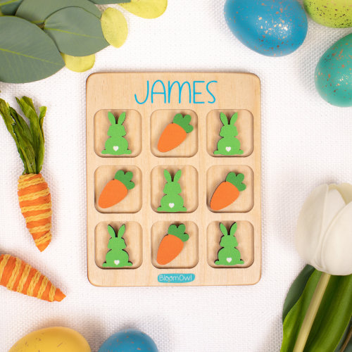 Easter Tic Tac Toe, Basket Fillers, Easter Gift for Kids, Basket Stuffers, Wooden Kids Game, Personalized Gift, Bunny, For Girls, For Boys
