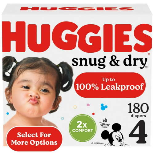 Huggies Snug & Dry Baby Diapers, Size 4 (22-37 lbs), 180 Ct (Select for More Options)