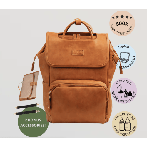 La Madison™ - Elegant Vegan Leather Diaper Bag Backpack in La Brown