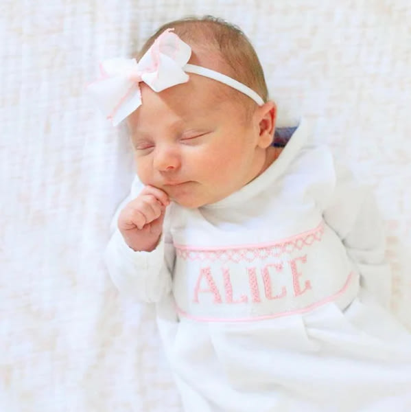 Pink Baby Snuggles - Custom Smocked Pima Gown and Hat
